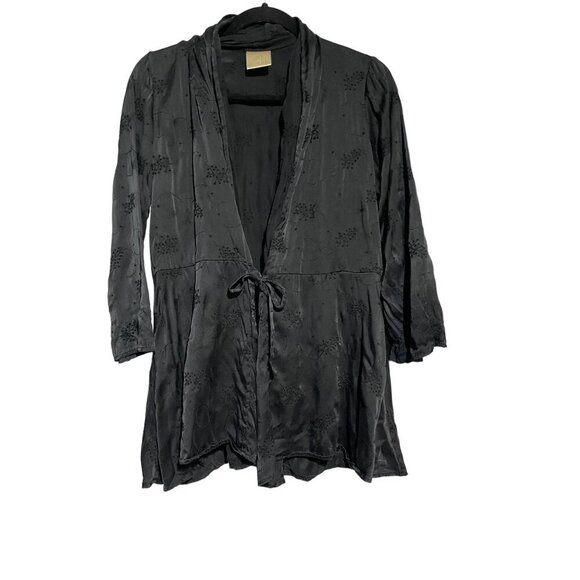 Vintage Karol Grunge Top Kimono Prairie Style Silk Blend Black Fairycore Medium - Picture 1 of 5